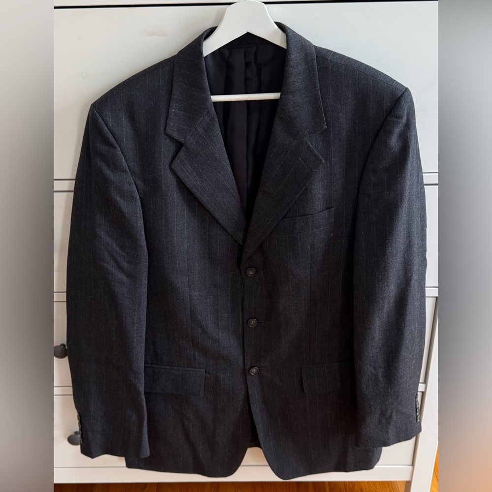 Vintage Men's brown pinstripe single breasted Blazer, size L Made in Ukraine